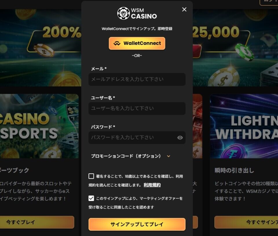 WSMカジノ|登録方法-2